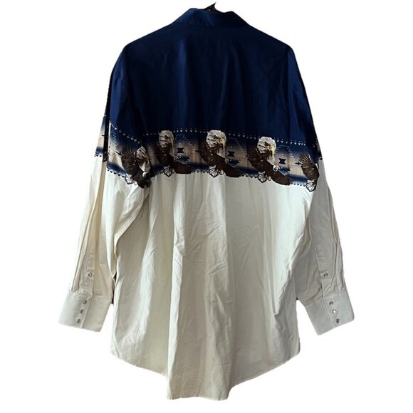 Cumberland Outfitters Men's XXL Pearl Snap Aztec Eagle Western Shirt Ivory Navy - Picture 3 of 7